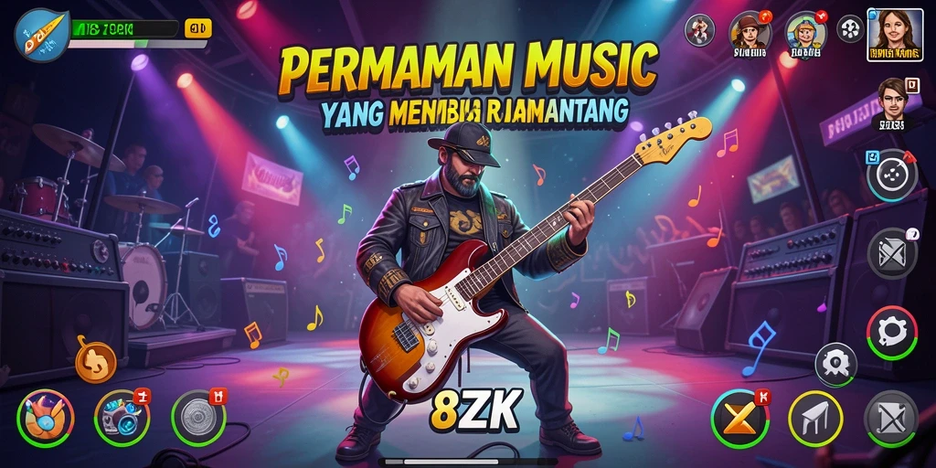 Gameplay seru di 8ZK dengan berbagai lagu dan tantangan.