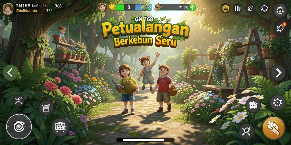 Tampilan screenshot gameplay GN168 yang menampilkan kebun yang subur.