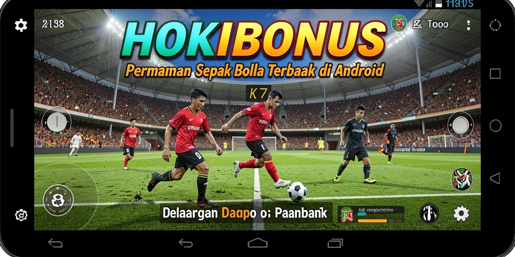Screenshot utama HOKIBONUS menampilkan aksi seru permainan sepak bola.