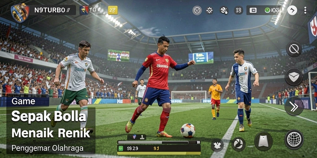 Tampilan gameplay N9TURBO yang penuh aksi dan strategi sepak bola.