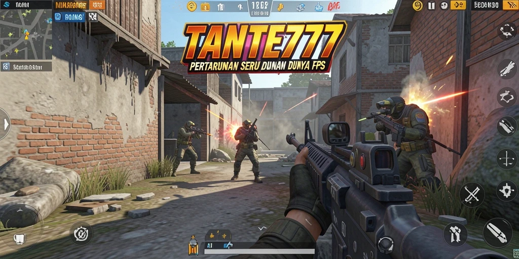 Screenshot menunjukkan aksi tembak-menembak intens di TANTE777.