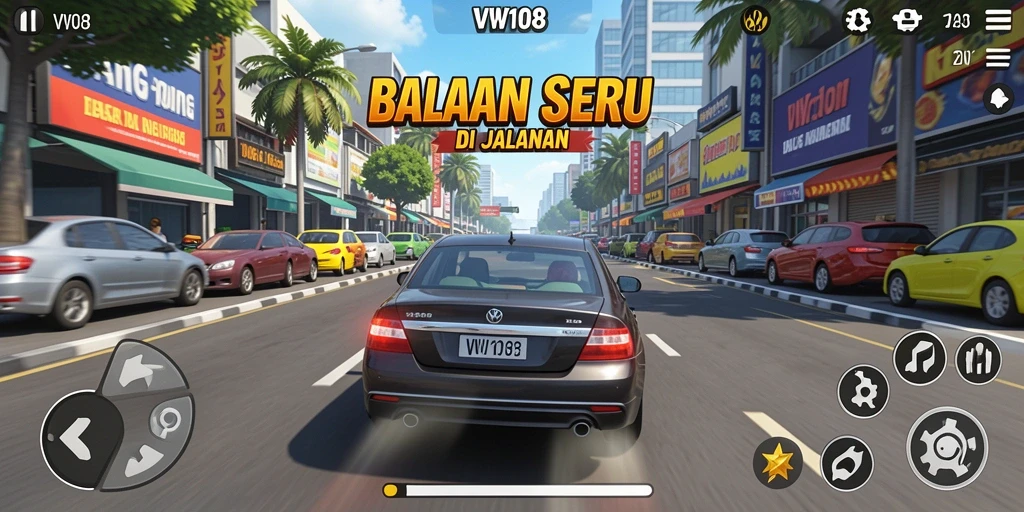 Tampilan gameplay balapan di VW108 yang seru dan menantang.