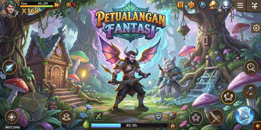 Tangkapan layar utama X168 yang menunjukkan aksi petualangan seru.